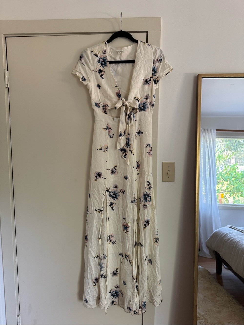 Cream Maxi Dress with Blue Floral Print - small
